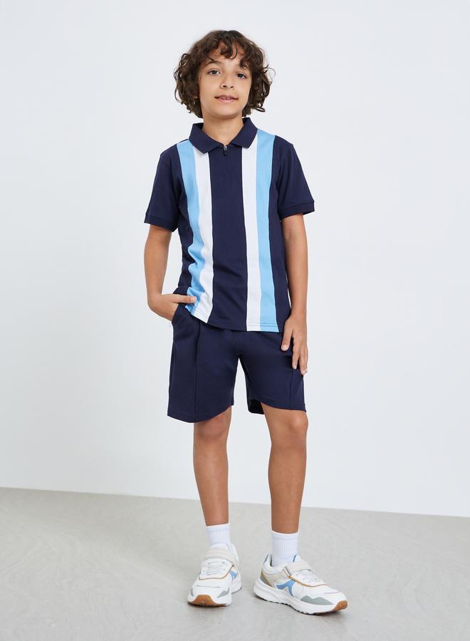 Styli Boys Navy Color Block Polo T-Shirt and Shorts Set - Image 2